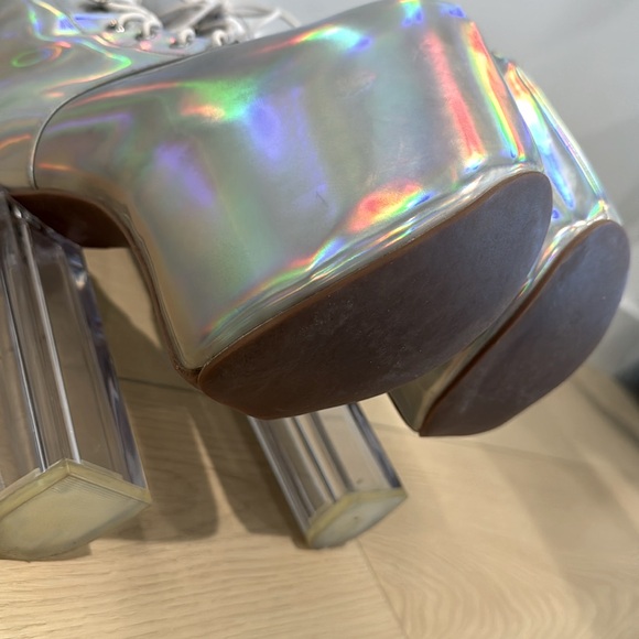 Current Mood Holographic Laced Platform Clear Heeled Boots - Picture 11 of 13